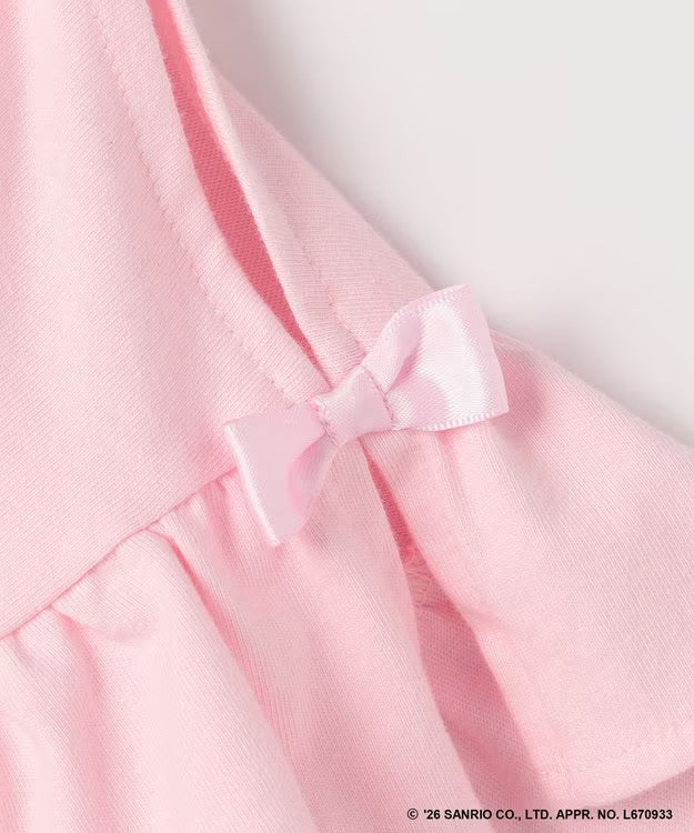 日本童裝 aF#a325 x Sanrio 接觸冷感 蝴蝶結花邊袖上衣 90-150cm 女童款 夏季 TOPS