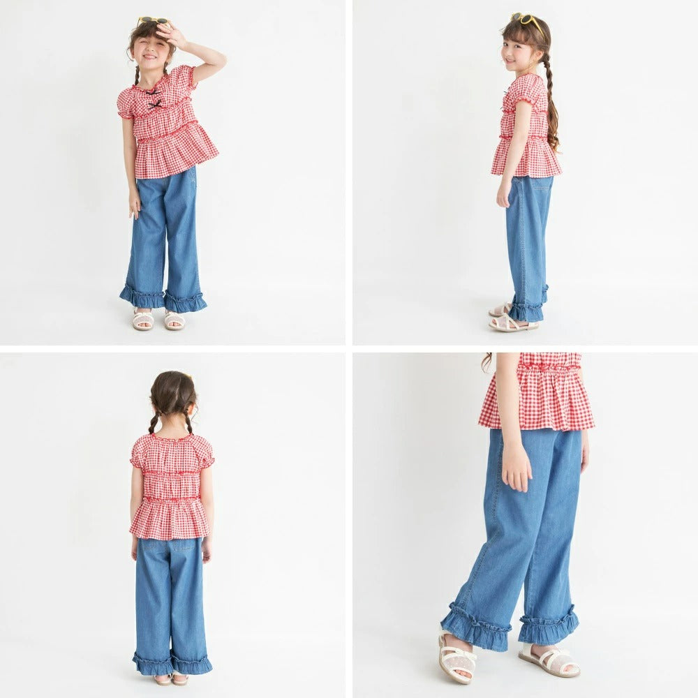 日本童裝 Branshes 接觸冷感 花邊牛仔褲 80-150cm 女童款 夏季 PANTS