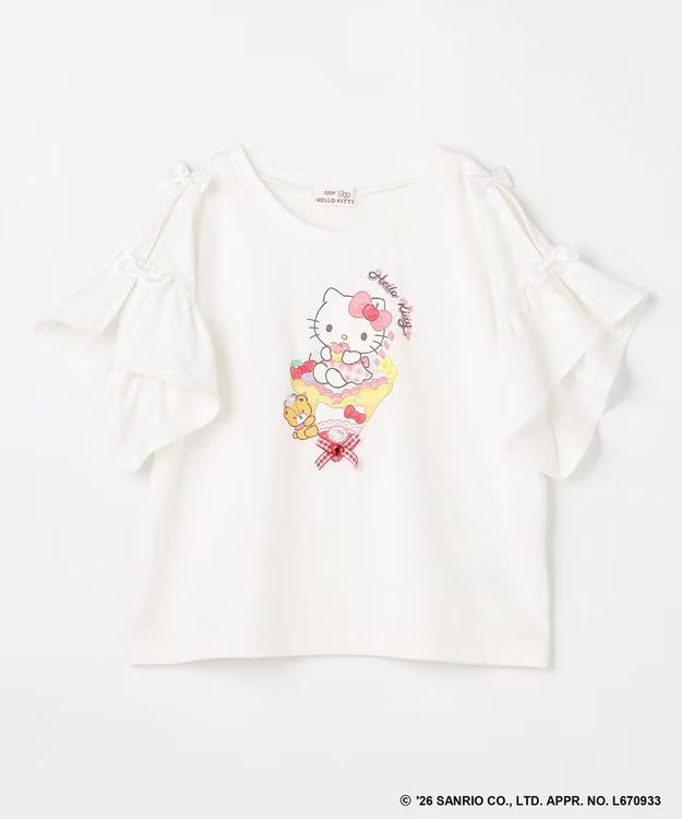 日本童裝 aF#a325 x Sanrio 接觸冷感 蝴蝶結花邊袖上衣 90-150cm 女童款 夏季 TOPS