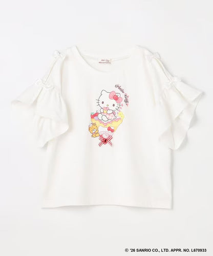日本童裝 aF#a325 x Sanrio 接觸冷感 蝴蝶結花邊袖上衣 90-150cm 女童款 夏季 TOPS