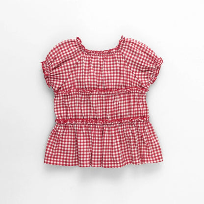 日本童裝 Branshes 蝴蝶結格紋襯衫 80-150cm 女童款 夏季 TOPS