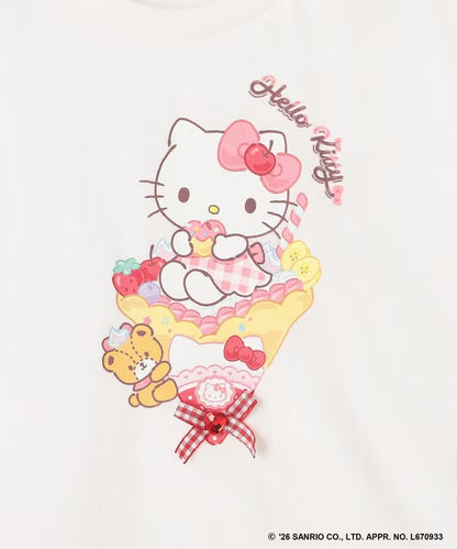 日本童裝 aF#a325 x Sanrio 接觸冷感 蝴蝶結花邊袖上衣 90-150cm 女童款 夏季 TOPS