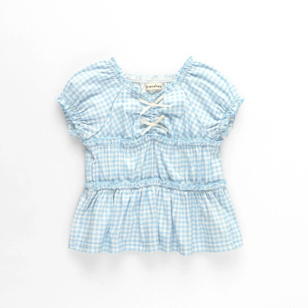 日本童裝 Branshes 蝴蝶結格紋襯衫 80-150cm 女童款 夏季 TOPS