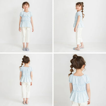 日本童裝 Branshes 蝴蝶結格紋襯衫 80-150cm 女童款 夏季 TOPS