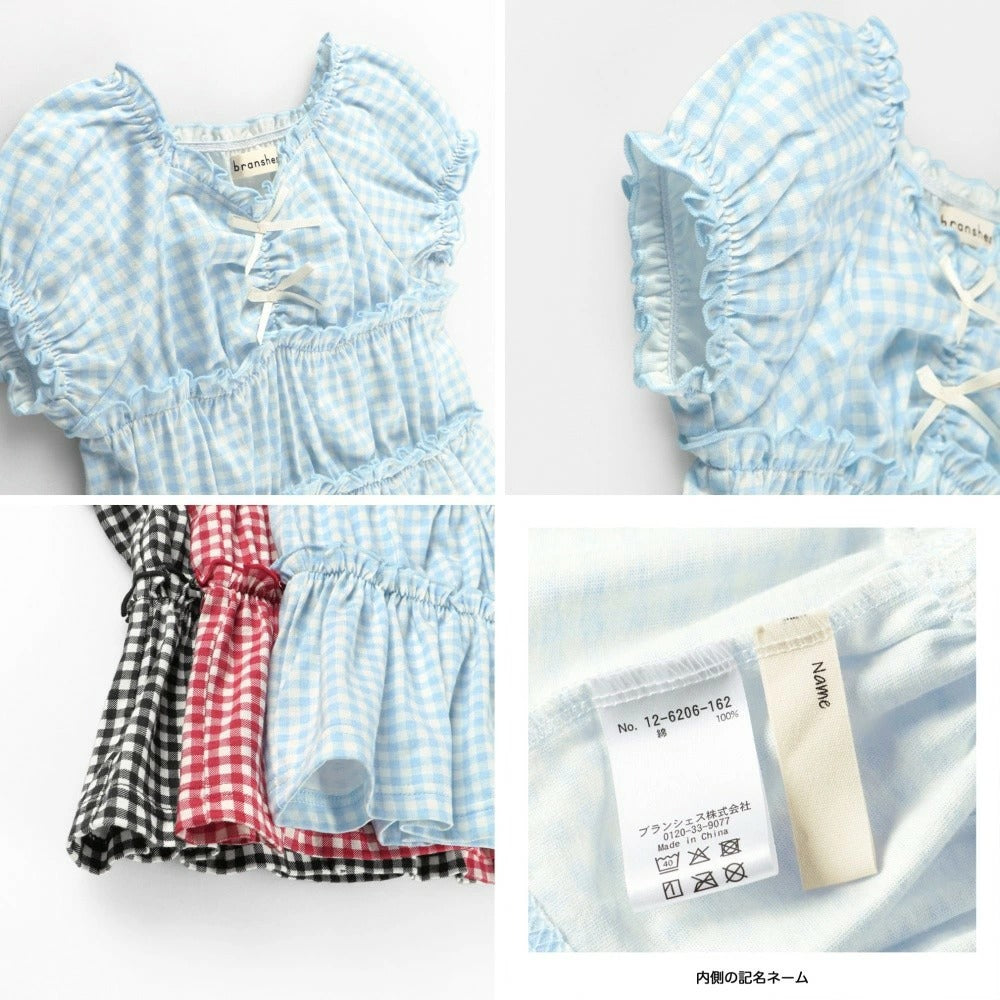 日本童裝 Branshes 蝴蝶結格紋襯衫 80-150cm 女童款 夏季 TOPS