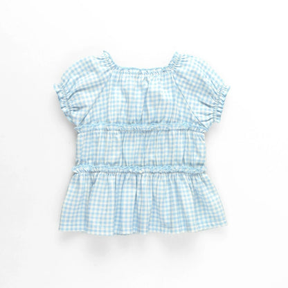 日本童裝 Branshes 蝴蝶結格紋襯衫 80-150cm 女童款 夏季 TOPS