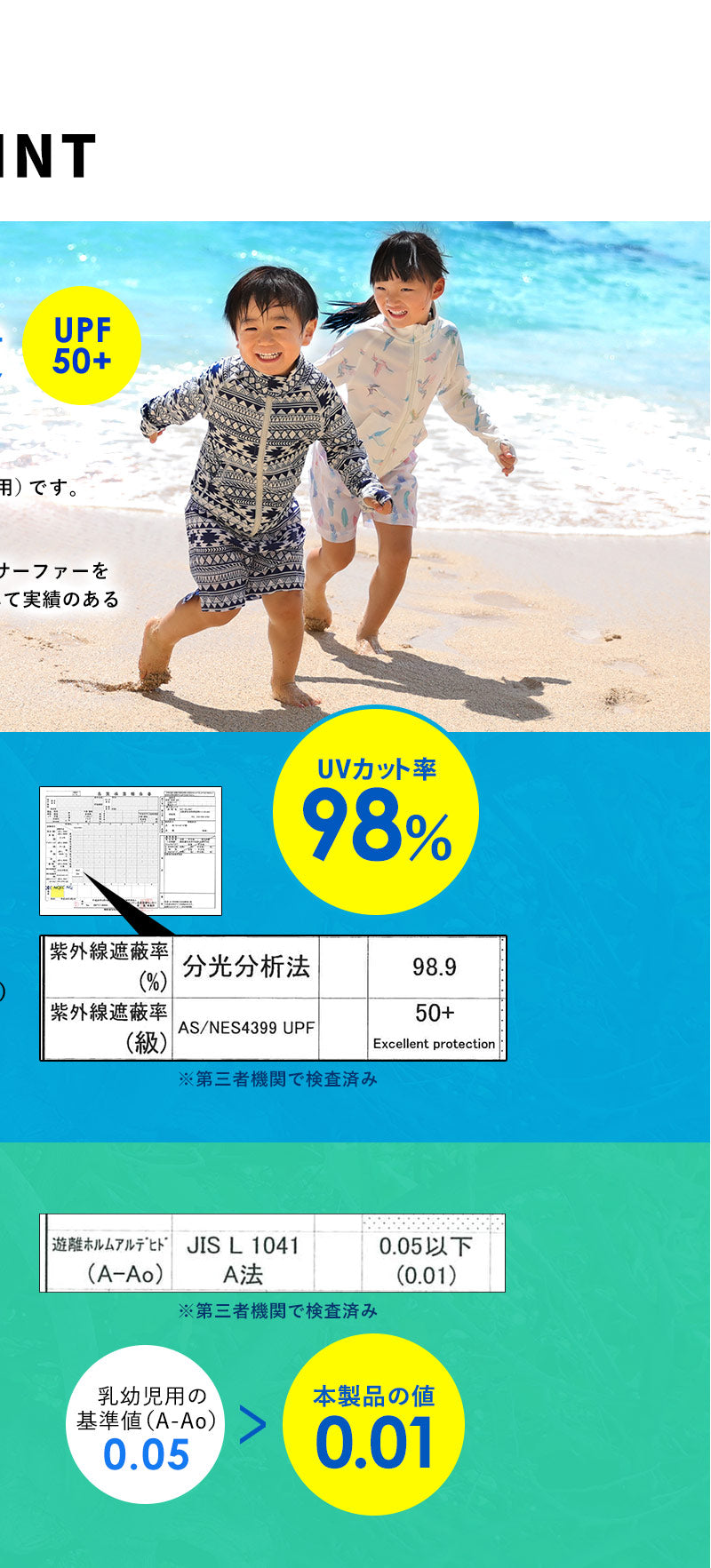 Directly from Japan, this hooded long-sleeved jacket is both cool and comfortable to wear. It's UV-resistant (98%), UPF50+, and chlorine-resistant. It's quick-drying and lightweight, 80-150cm wide. Summer swimsuits for boys and girls. 