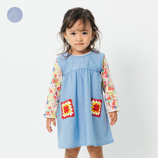 Japanese Moujonjon children's clothing embroidered pocket vest dress 90-140cm girls summer dresses 
