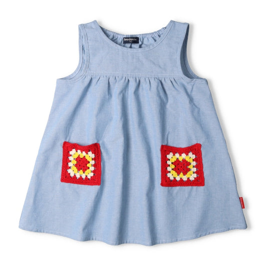 Japanese Moujonjon children's clothing embroidered pocket vest dress 90-140cm girls summer dresses 