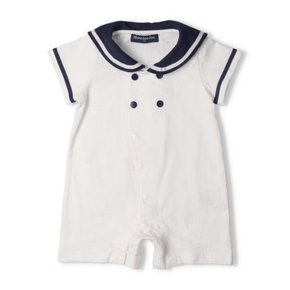 Moujonjon Japanese Children's Clothing Sailor-Style Jumpsuit (70-80cm) for Boys and Girls (Summer Jumpsuit for Newborns) 