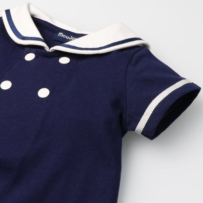 Moujonjon Japanese Children's Clothing Sailor-Style Jumpsuit (70-80cm) for Boys and Girls (Summer Jumpsuit for Newborns) 