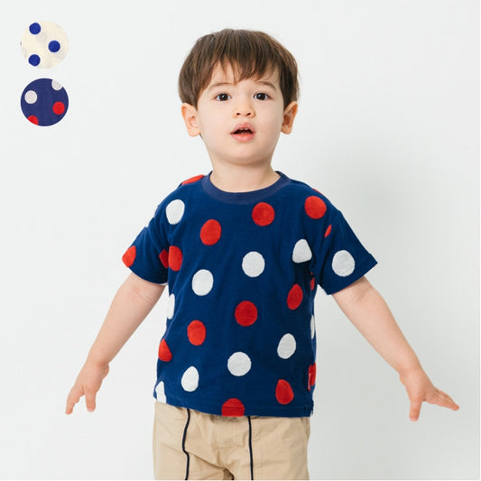 Japanese Moujonjon Polka Dot Short Sleeve Top 80-140cm Boys Summer TOPS 