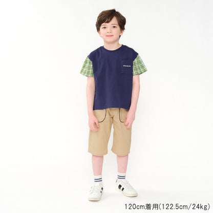 Japanese Moujonjon Checkered Patchwork Top 80-140cm Boys Summer TOPS 