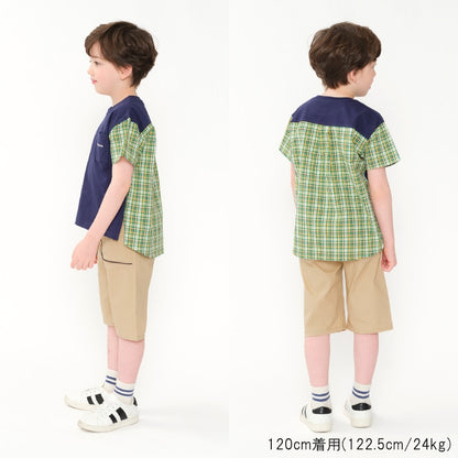 Japanese Moujonjon Checkered Patchwork Top 80-140cm Boys Summer TOPS 