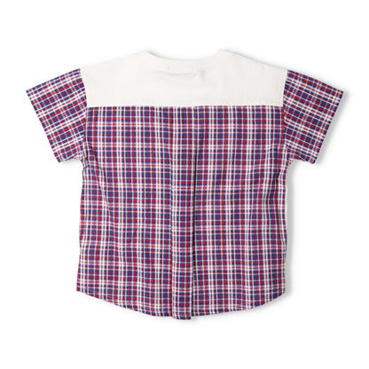 Japanese Moujonjon Checkered Patchwork Top 80-140cm Boys Summer TOPS 
