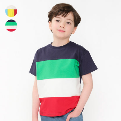 Japanese Moujonjon children's clothing contrast rainbow short-sleeved top 80-140cm boys' summer TOPS 
