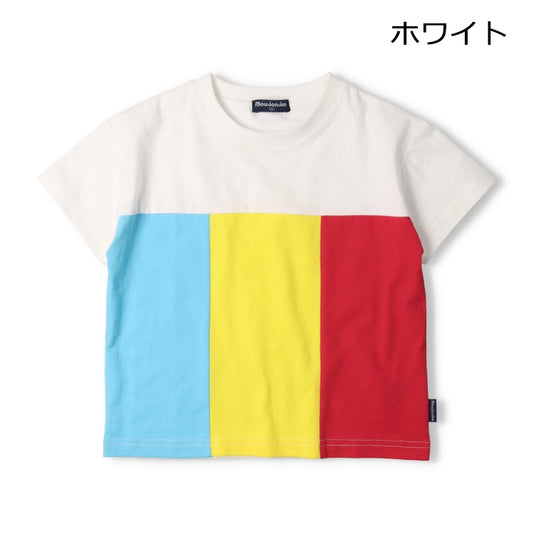 Japanese Moujonjon children's clothing contrast rainbow short-sleeved top 80-140cm boys' summer TOPS 