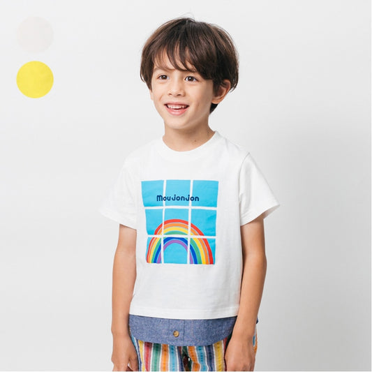 Japanese Moujonjon Rainbow Splicing Short Sleeve Top 80-140cm Boys Summer TOPS 