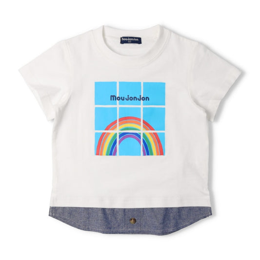 Japanese Moujonjon Rainbow Splicing Short Sleeve Top 80-140cm Boys Summer TOPS 