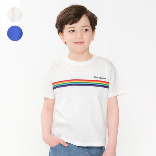 Japanese Moujonjon Rainbow Band Short Sleeve Top 80-140cm Boys Summer TOPS 