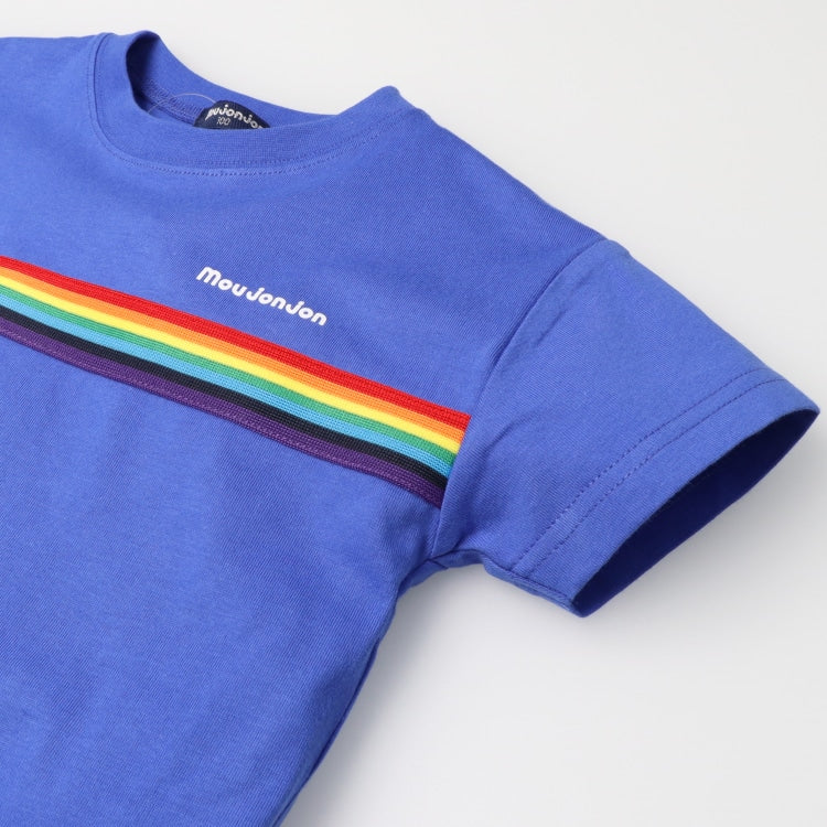 Japanese Moujonjon Rainbow Band Short Sleeve Top 80-140cm Boys Summer TOPS 
