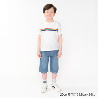 Japanese Moujonjon Rainbow Band Short Sleeve Top 80-140cm Boys Summer TOPS 