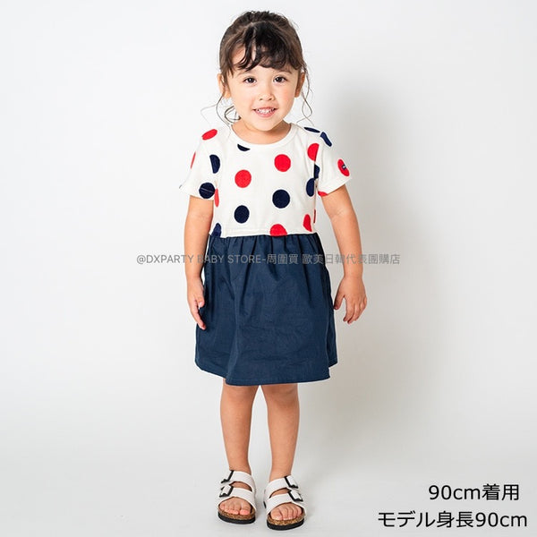 日本童裝 Moujonjon 波點拼接連身裙 80-140cm 女童款 夏季 DRESSES