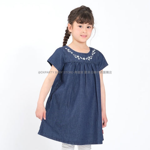 日本童裝 Moujonjon 繡花牛仔連身裙 90-140cm 女童款 夏季 DRESSES