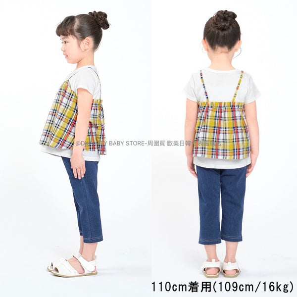 日本童裝 Moujonjon 假兩件格仔上衣 80-140cm 女童款 夏季 TOPS