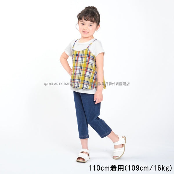 日本童裝 Moujonjon 假兩件格仔上衣 80-140cm 女童款 夏季 TOPS