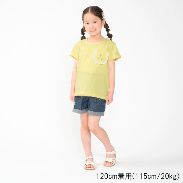 日本童裝 Moujonjon 蕾絲口袋上衣 80-140cm 女童款 夏季 TOPS