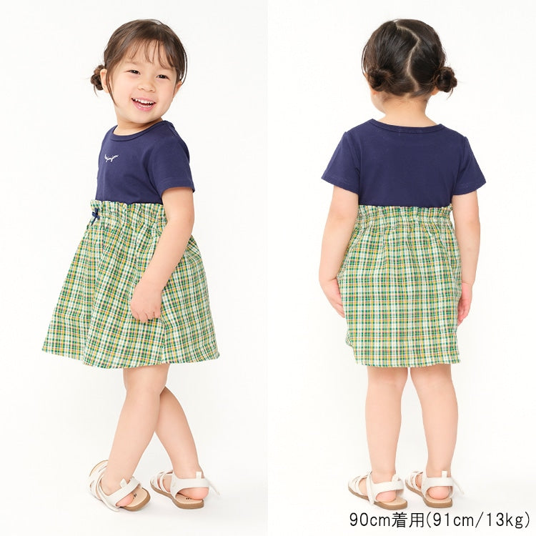 Japanese Moujonjon Checkered Patchwork Dress 80-140cm Girls Summer Dresses 