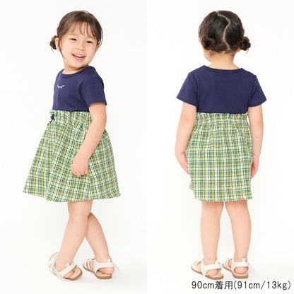 Japanese Moujonjon Checkered Patchwork Dress 80-140cm Girls Summer Dresses 