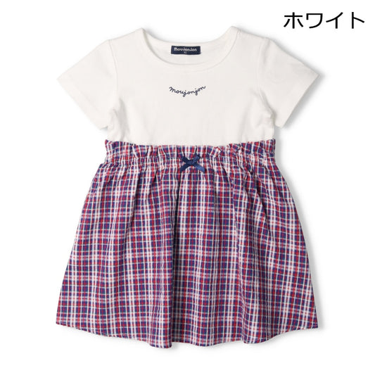 Japanese Moujonjon Checkered Patchwork Dress 80-140cm Girls Summer Dresses 