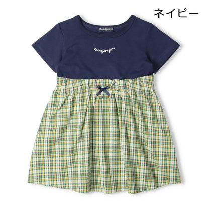 Japanese Moujonjon Checkered Patchwork Dress 80-140cm Girls Summer Dresses 