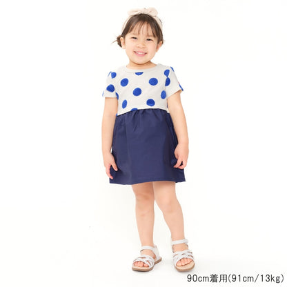 Japanese Moujonjon Polka Dot Splicing Dress 80-140cm Girls Summer Dresses 