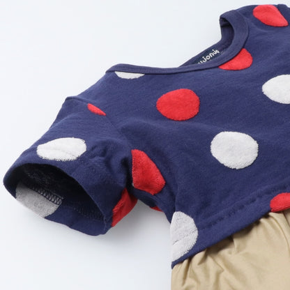Japanese Moujonjon Polka Dot Splicing Dress 80-140cm Girls Summer Dresses 