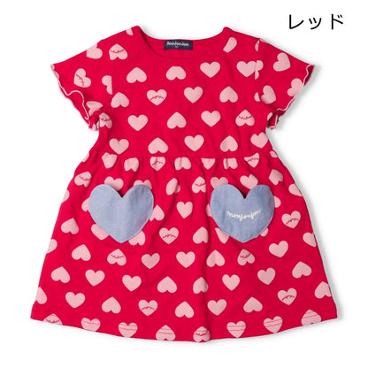Moujonjon Japanese children's clothing heart-shaped print dress 80-140cm girls summer dresses 