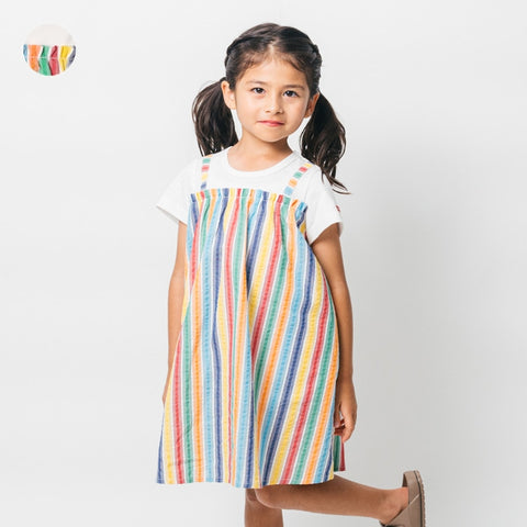 日本童裝 Moujonjon 假兩件彩虹條紋連身裙 80-140cm 女童款 夏季 DRESSES