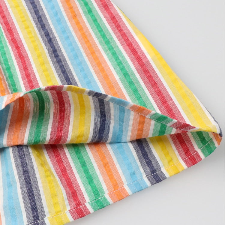 Japanese Moujonjon Fake Two-Piece Rainbow Striped Dress 80-140cm Girls Summer Dresses 