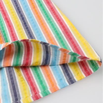 Japanese Moujonjon Fake Two-Piece Rainbow Striped Dress 80-140cm Girls Summer Dresses 