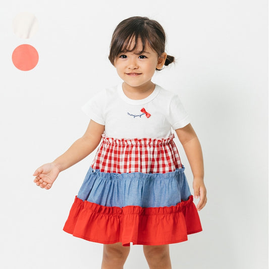 Japanese Moujonjon Patchwork Dress 80-140cm Girls Summer Dresses 