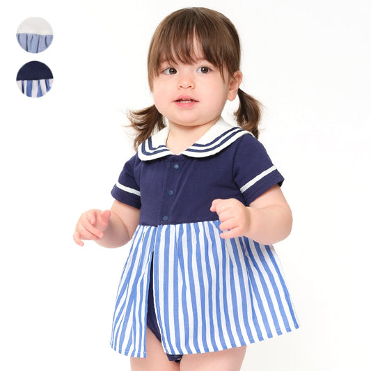 Moujonjon Japanese Children's Clothing Sailor Style Jumpsuit 70-80cm Girls Newborn Summer Jumpsuit 