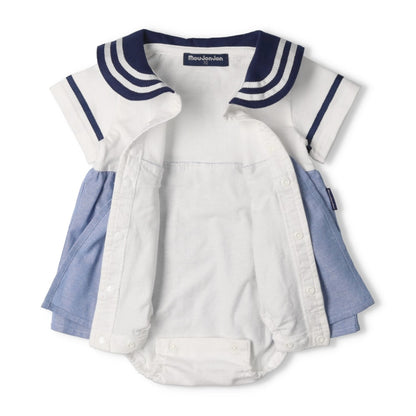 Moujonjon Japanese Children's Clothing Sailor Style Jumpsuit 70-80cm Girls Newborn Summer Jumpsuit 