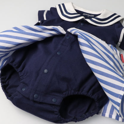 Moujonjon Japanese Children's Clothing Sailor Style Jumpsuit 70-80cm Girls Newborn Summer Jumpsuit 