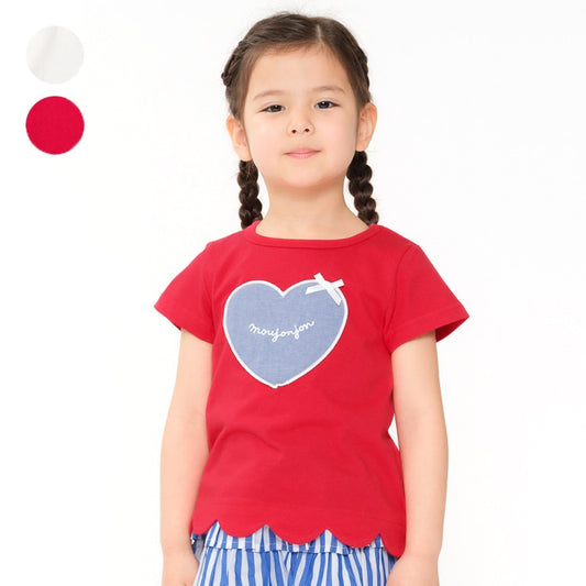 Moujonjon Japanese children's clothing heart patch short-sleeved top 80-140cm girls newborn baby summer TOPS 