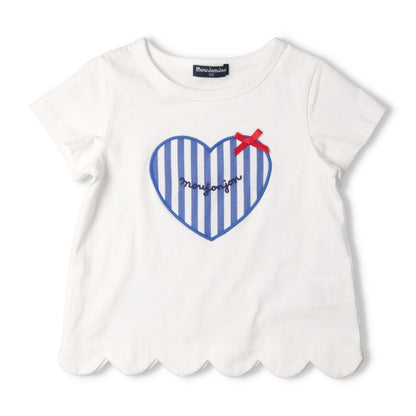 Moujonjon Japanese children's clothing heart patch short-sleeved top 80-140cm girls newborn baby summer TOPS 