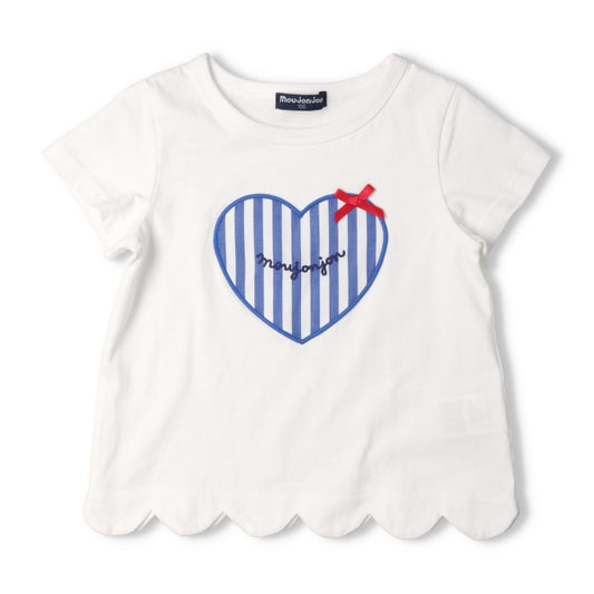 Moujonjon Japanese children's clothing heart patch short-sleeved top 80-140cm girls newborn baby summer TOPS 