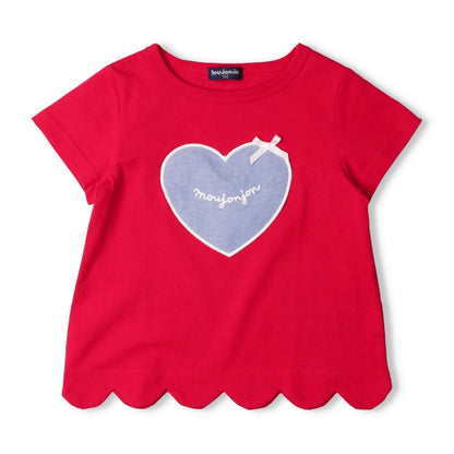 Moujonjon Japanese children's clothing heart patch short-sleeved top 80-140cm girls newborn baby summer TOPS 