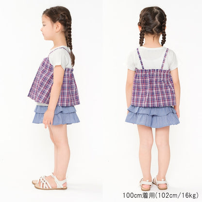 Japanese Moujonjon Checkered Fake Two-Piece Dress 80-140cm Girls Summer TOPS 